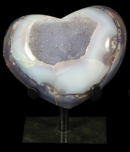 Polished, Agate Heart Filled With Crystals - With Metal Stand #62821
